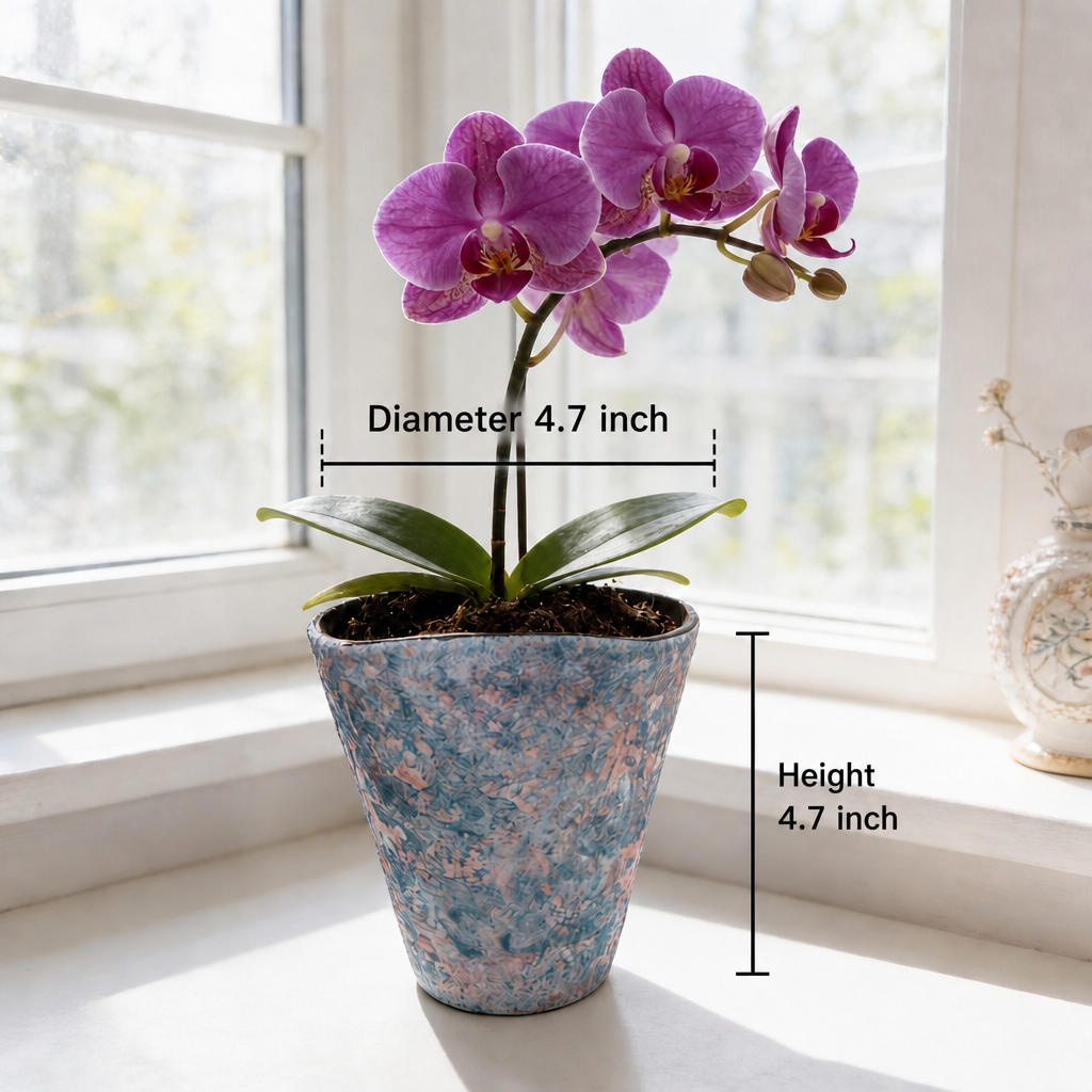 2/4/5-Pack Mini Retro Ceramic Orchid Planters with Drainage Hole and Matching Saucer, 4.7 Inch Tabletop Matte Texture Flower Pots for Phalaenopsis, Succulent & Indoor and Outdoor Plants