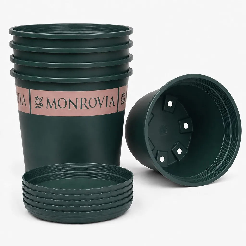 5‑Pack 5 Gallon 11 Inch Modern Durable Resin Nursery Planter Pots, Tall Round Large Green Thickened Pots with Drainage Holes & Saucer, UV‑Resistant Breathable Rot‑Resistant Flower Container for Seedlings, Indoor & Outdoor