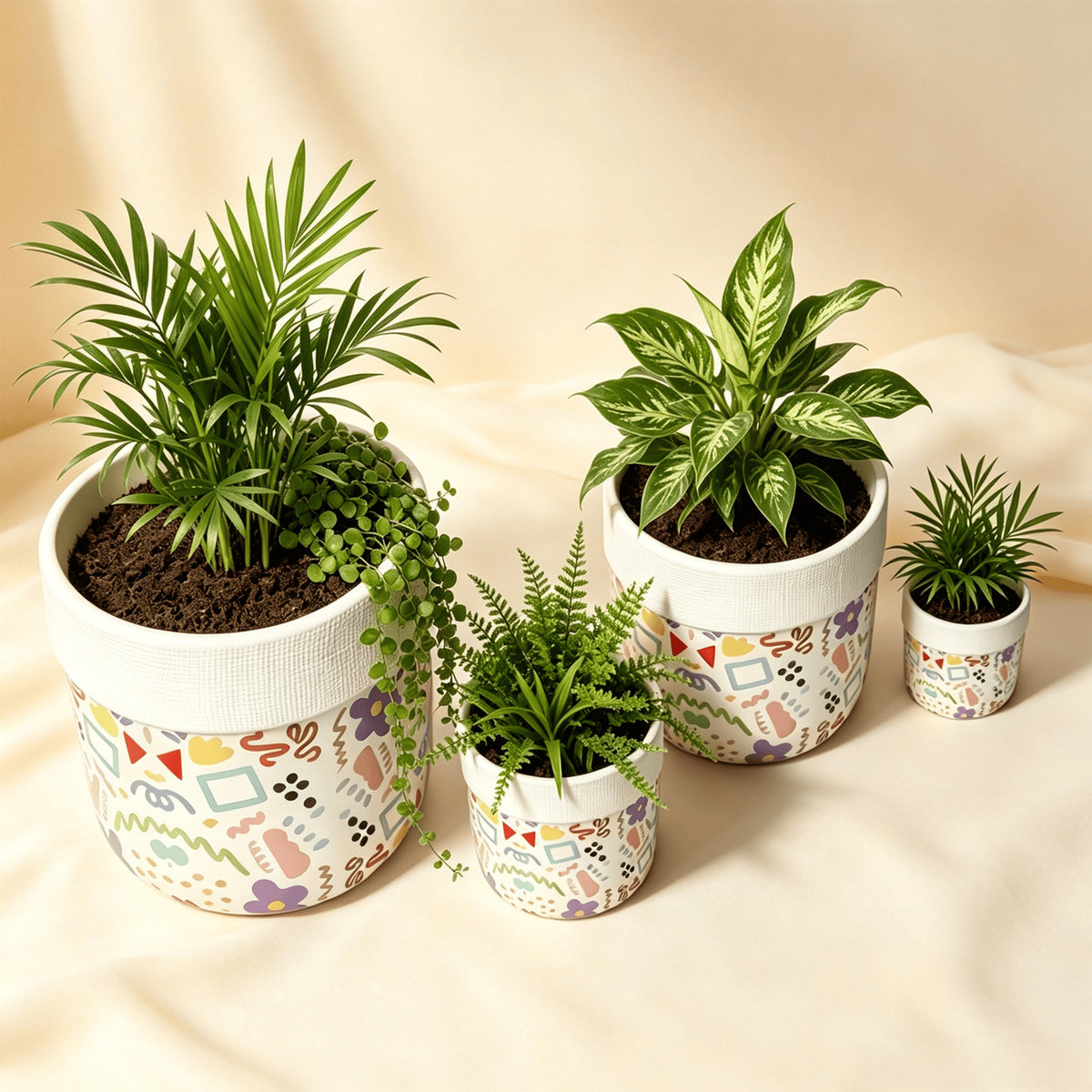 欧式陶瓷花盆复古编织篮风格简约创意盆栽带托盘 European-style Ceramic Planter