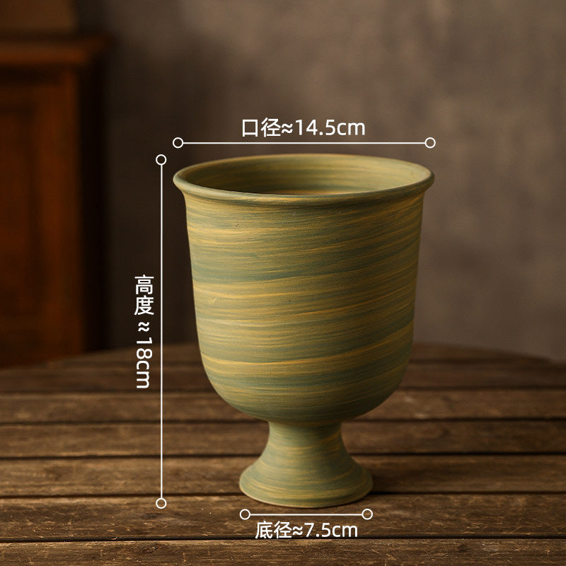景德镇陶瓷花盆高脚酒杯新中式客厅摆件蝴蝶兰绿植花盆