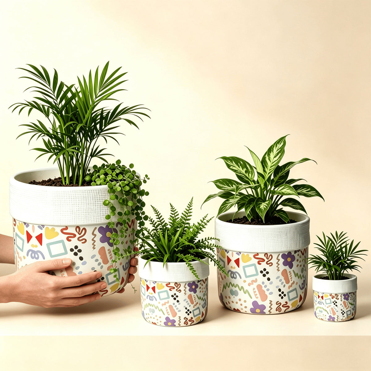欧式陶瓷花盆复古编织篮风格简约创意盆栽带托盘 European-style Ceramic Planter