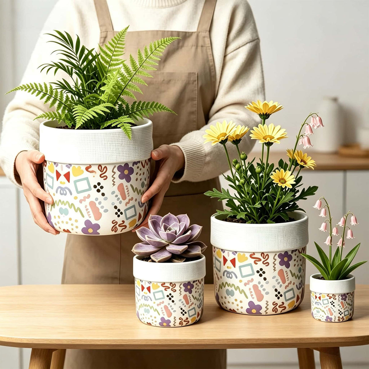 欧式陶瓷花盆复古编织篮风格简约创意盆栽带托盘 European-style Ceramic Planter