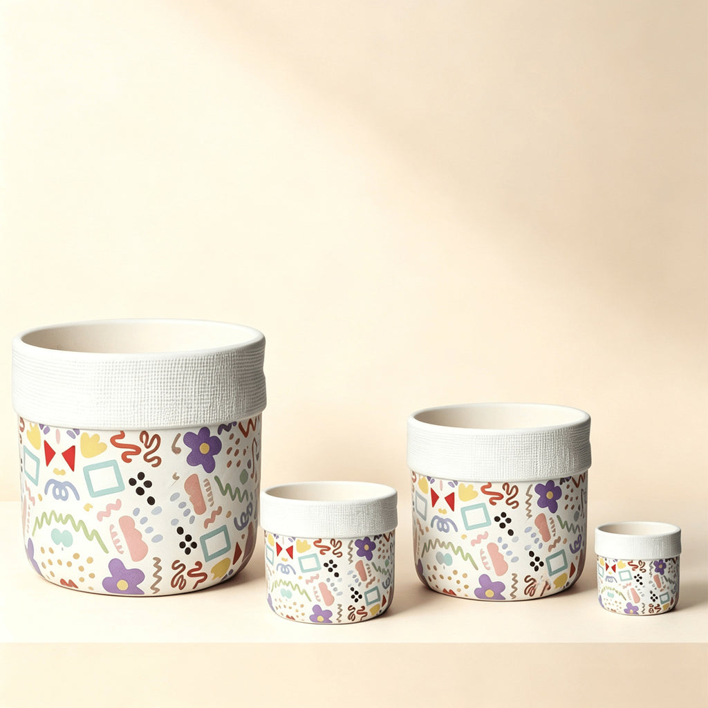 欧式陶瓷花盆复古编织篮风格简约创意盆栽带托盘 European-style Ceramic Planter