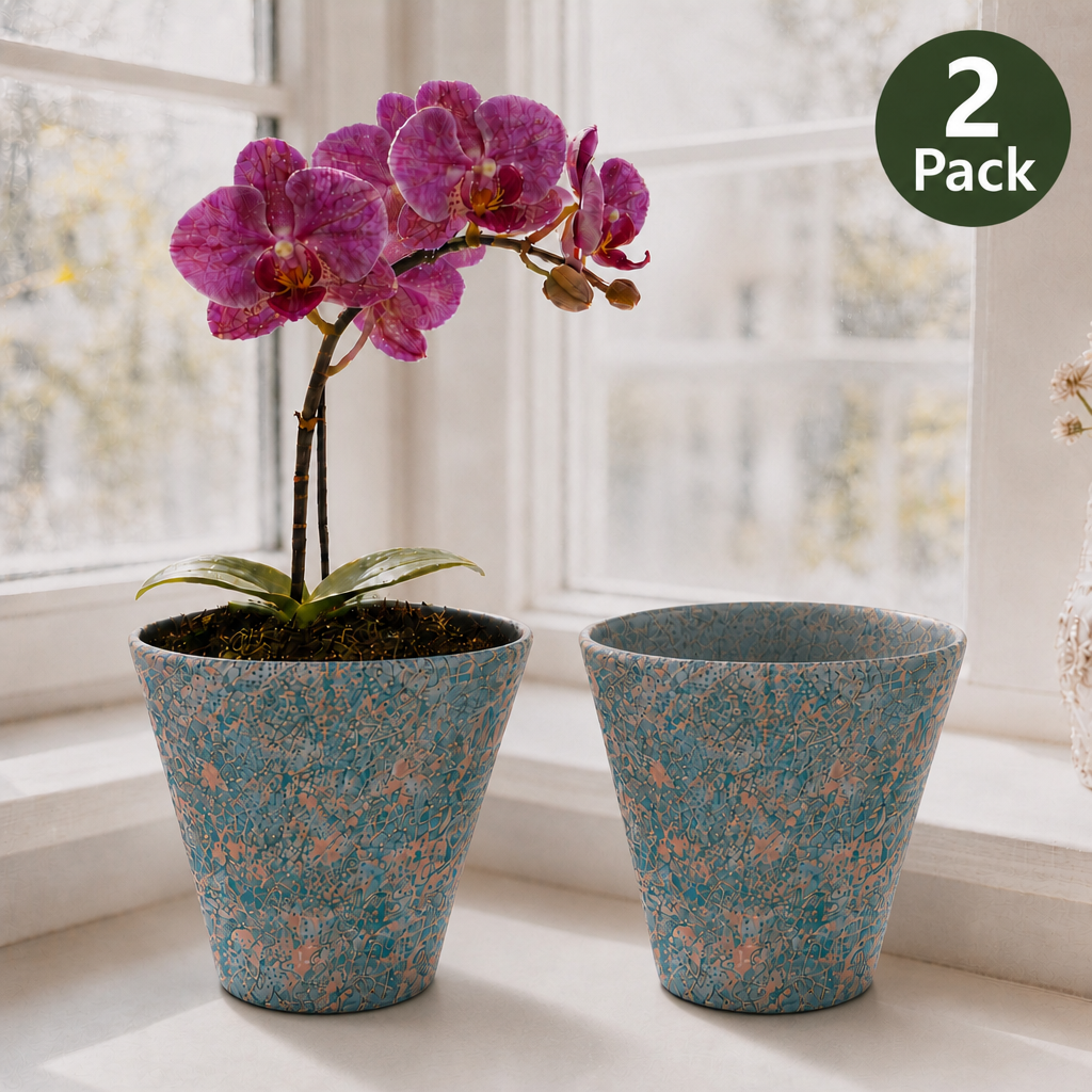 2/4/5-Pack Mini Retro Ceramic Orchid Planters with Drainage Hole and Matching Saucer, 4.7 Inch Tabletop Matte Texture Flower Pots for Phalaenopsis, Succulent & Indoor and Outdoor Plants