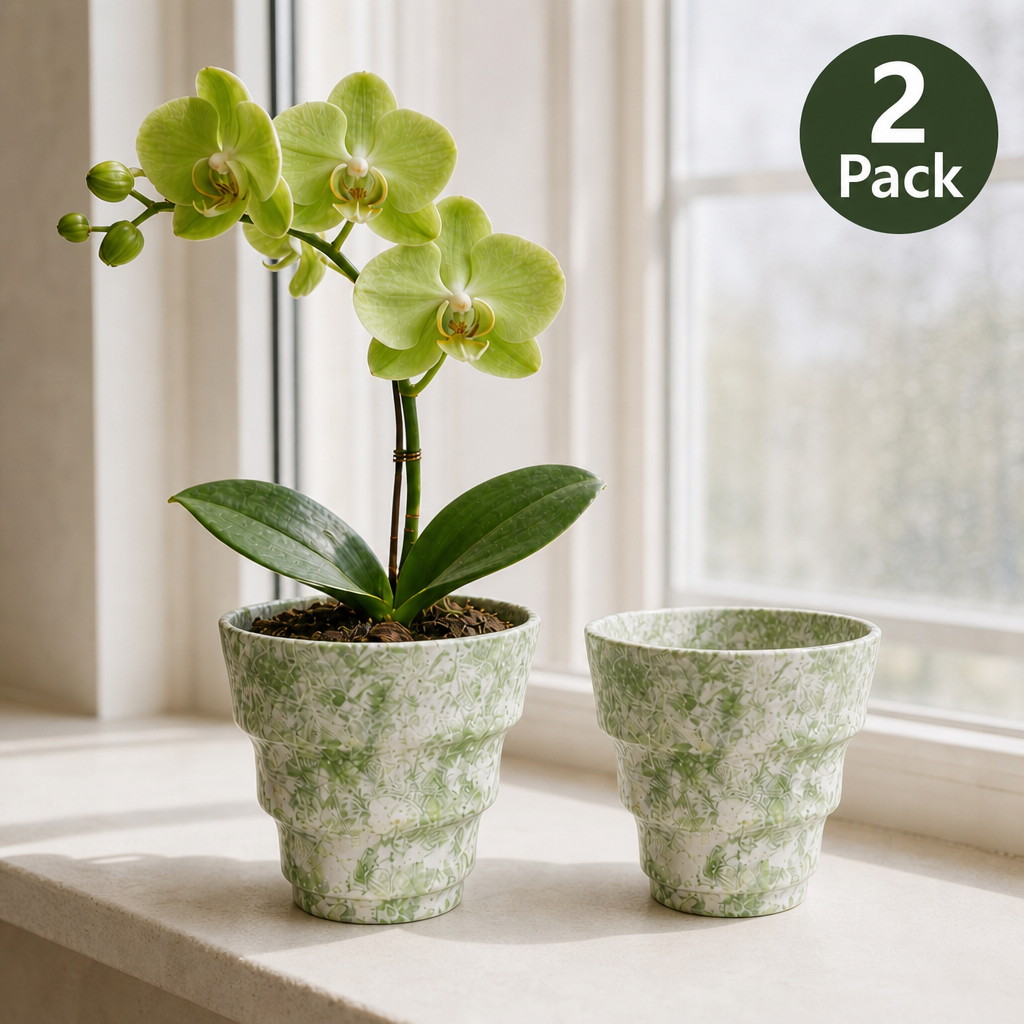 2/4/5-Pack Mini Retro Ceramic Orchid Planters with Drainage Hole and Matching Saucer, 4.7 Inch Tabletop Matte Texture Flower Pots for Phalaenopsis, Succulent & Indoor and Outdoor Plants