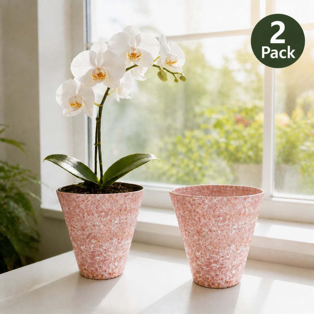 2/4/5-Pack Mini Retro Ceramic Orchid Planters with Drainage Hole and Matching Saucer, 4.7 Inch Tabletop Matte Texture Flower Pots for Phalaenopsis, Succulent & Indoor and Outdoor Plants
