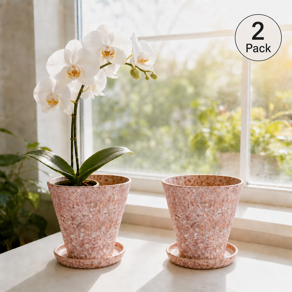 2/4/5-Pack Mini Retro Ceramic Orchid Planters with Drainage Hole and Matching Saucer, 4.7 Inch Tabletop Matte Texture Flower Pots for Phalaenopsis, Succulent & Indoor and Outdoor Plants