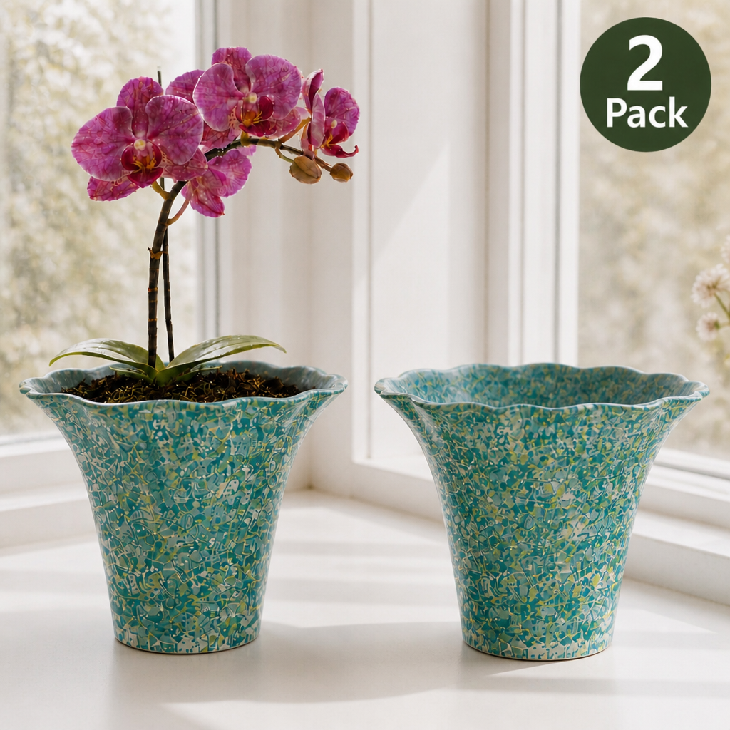 2/4/5-Pack Mini Retro Ceramic Orchid Planters with Drainage Hole and Matching Saucer, 4.7 Inch Tabletop Matte Texture Flower Pots for Phalaenopsis, Succulent & Indoor and Outdoor Plants