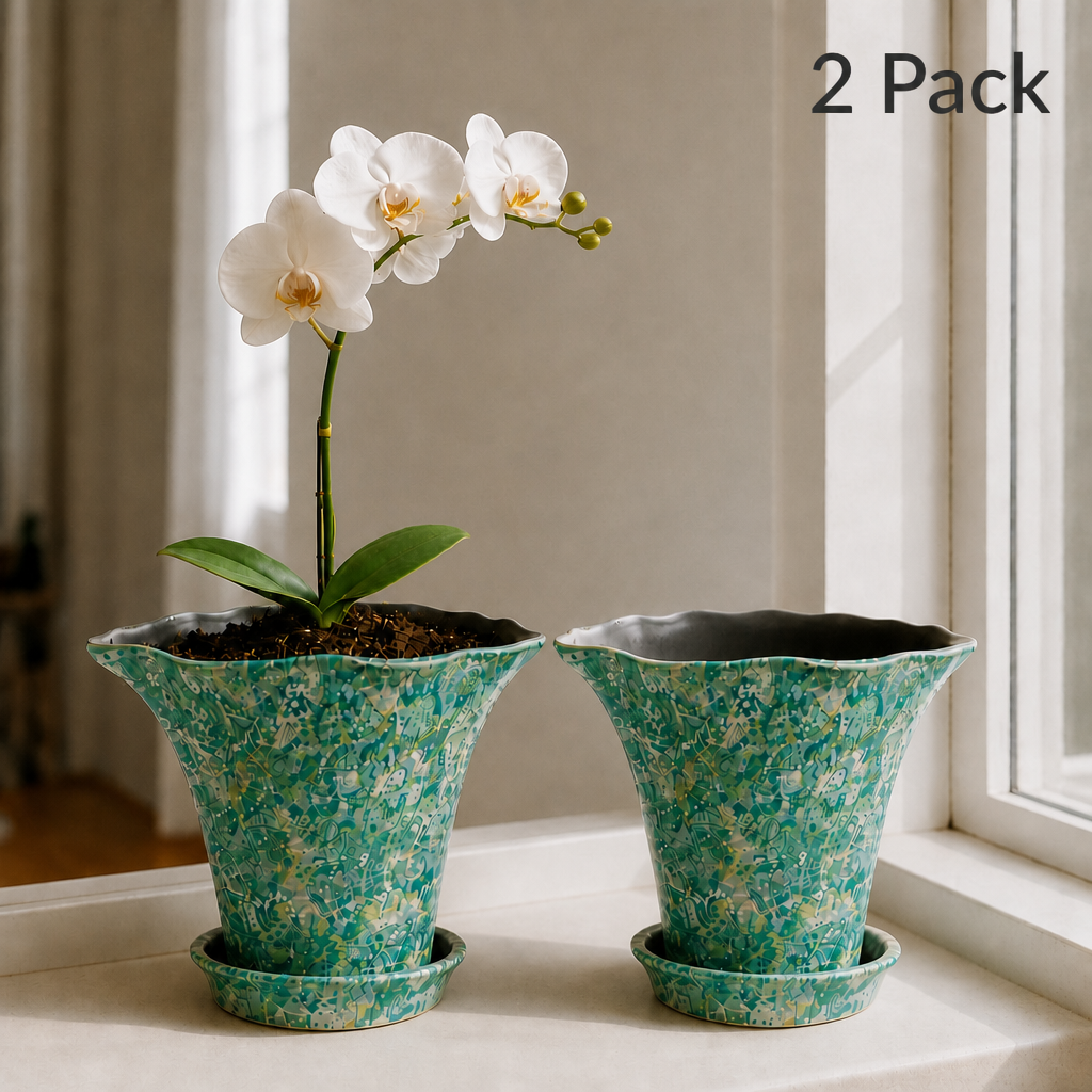 2/4/5-Pack Mini Retro Ceramic Orchid Planters with Drainage Hole and Matching Saucer, 4.7 Inch Tabletop Matte Texture Flower Pots for Phalaenopsis, Succulent & Indoor and Outdoor Plants