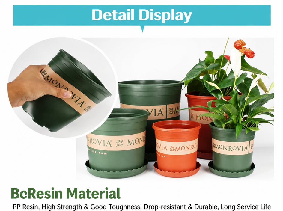 5‑Pack 5 Gallon 11 Inch Modern Durable Resin Nursery Planter Pots, Tall Round Large Green Thickened Pots with Drainage Holes & Saucer, UV‑Resistant Breathable Rot‑Resistant Flower Container for Seedlings, Indoor & Outdoor