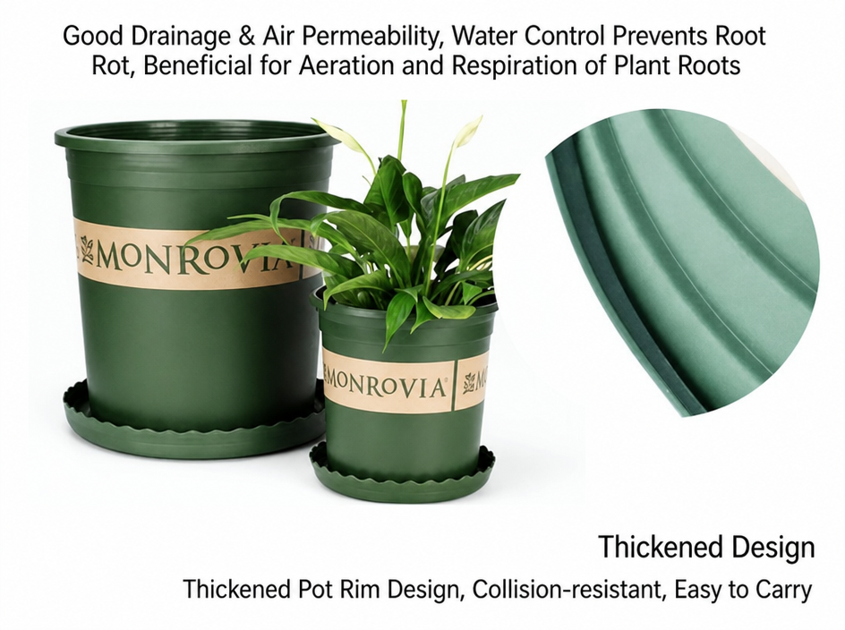 5‑Pack 5 Gallon 11 Inch Modern Durable Resin Nursery Planter Pots, Tall Round Large Green Thickened Pots with Drainage Holes & Saucer, UV‑Resistant Breathable Rot‑Resistant Flower Container for Seedlings, Indoor & Outdoor