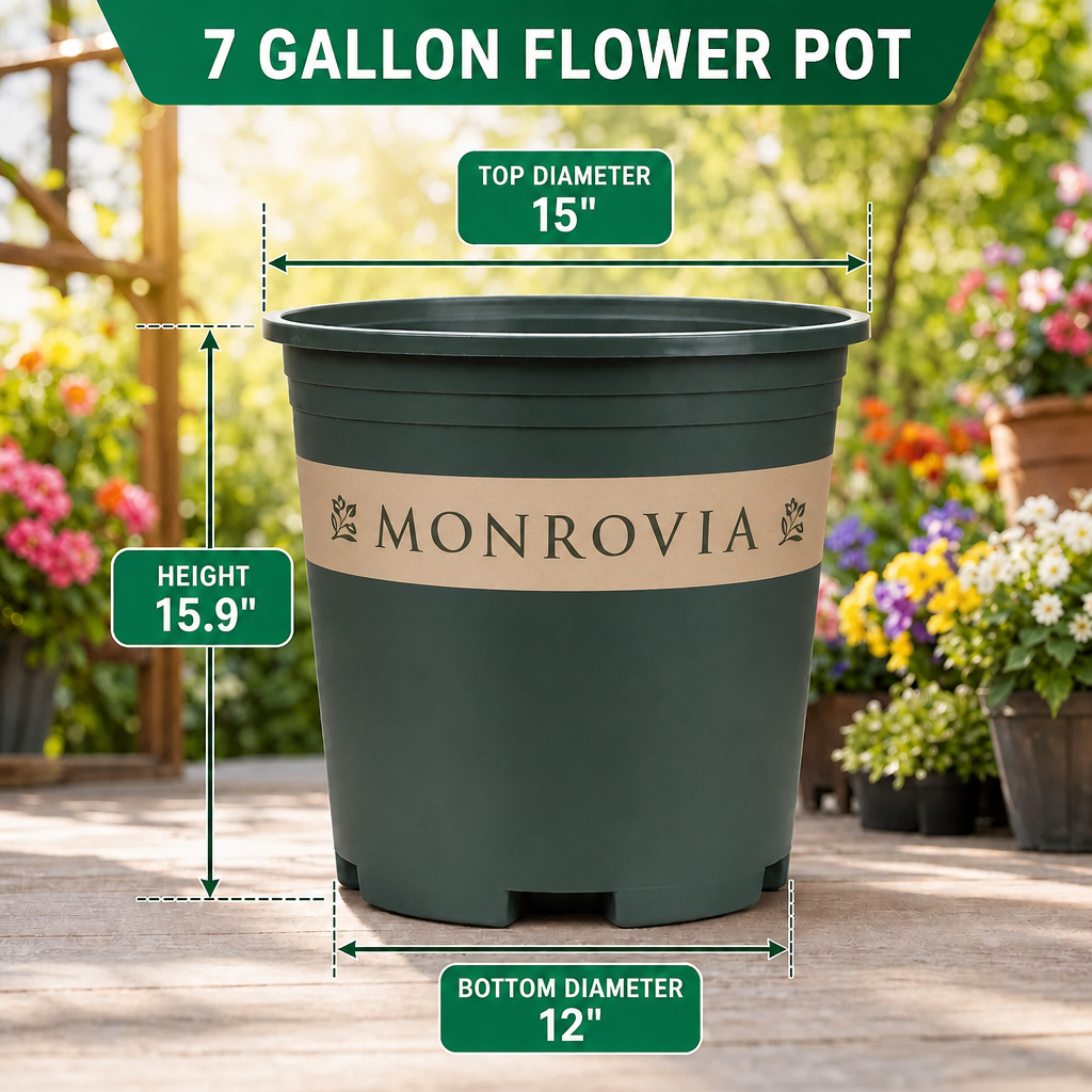 5‑Pack 7 Gallon 15 Inch Modern Durable Resin Nursery Planter Pots, Tall Round Large Green Thickened Pots with Drainage Holes & Saucer, UV‑Resistant Breathable Rot‑Resistant Flower Container for Seedlings, Indoor & Outdoor