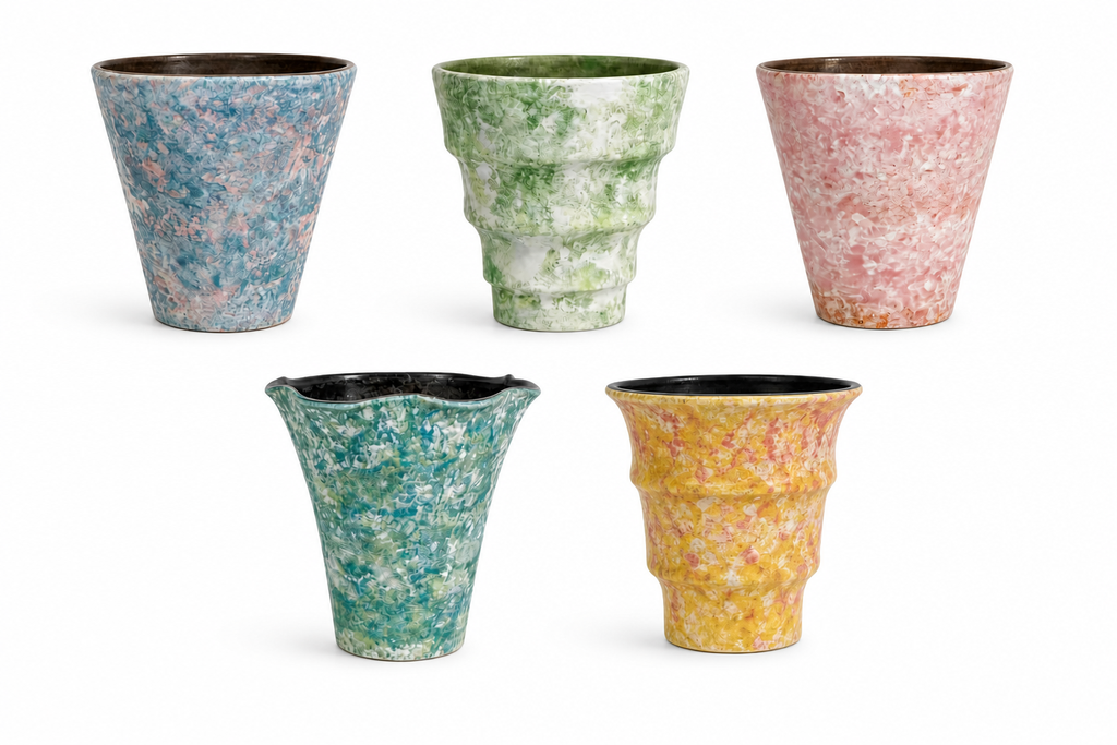 2/4/5-Pack Mini Retro Ceramic Orchid Planters with Drainage Hole and Matching Saucer, 4.7 Inch Tabletop Matte Texture Flower Pots for Phalaenopsis, Succulent & Indoor and Outdoor Plants