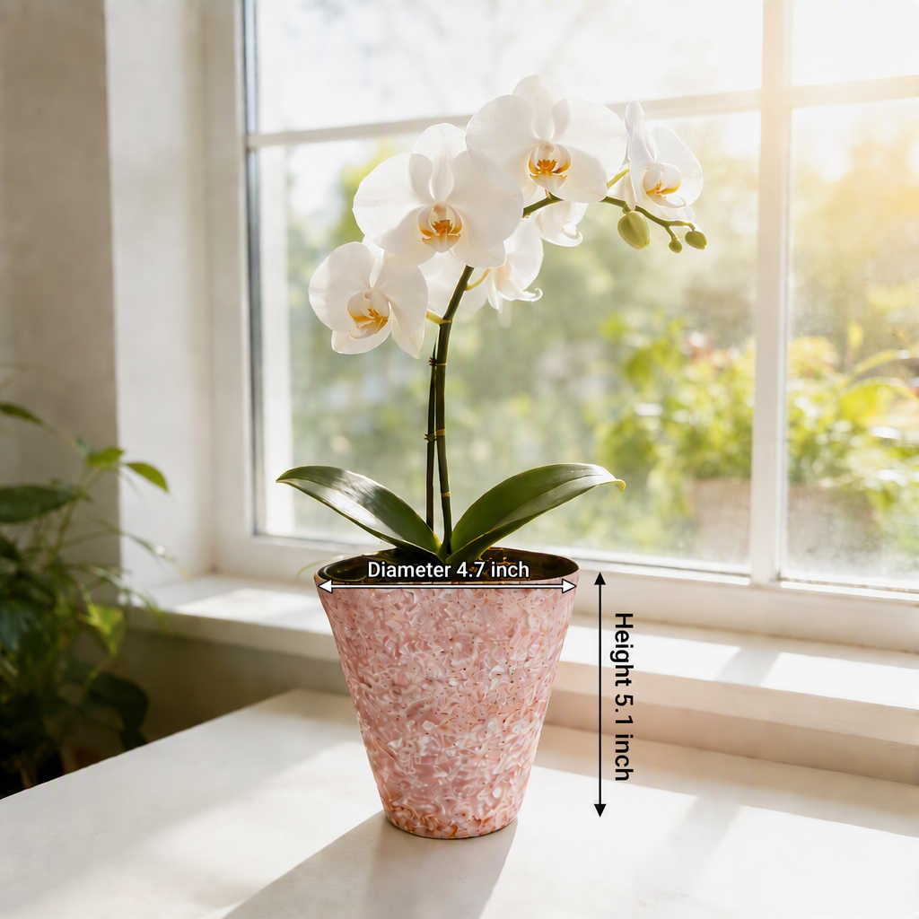 2/4/5-Pack Mini Retro Ceramic Orchid Planters with Drainage Hole and Matching Saucer, 4.7 Inch Tabletop Matte Texture Flower Pots for Phalaenopsis, Succulent & Indoor and Outdoor Plants