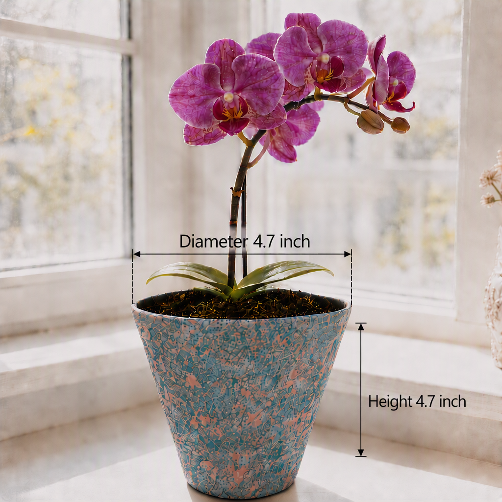 2/4/5-Pack Mini Retro Ceramic Orchid Planters with Drainage Hole and Matching Saucer, 4.7 Inch Tabletop Matte Texture Flower Pots for Phalaenopsis, Succulent & Indoor and Outdoor Plants