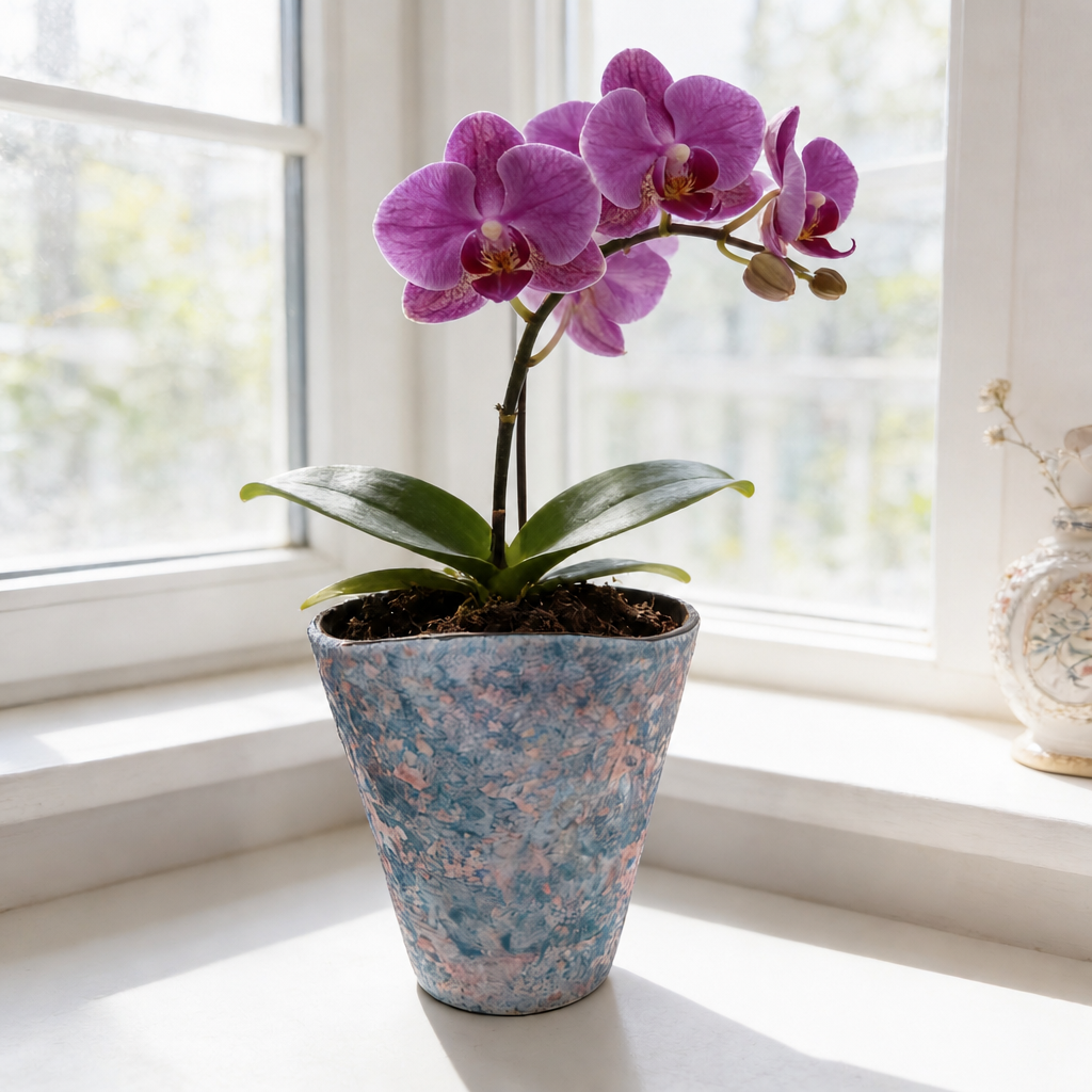 2/4/5-Pack Mini Retro Ceramic Orchid Planters with Drainage Hole and Matching Saucer, 4.7 Inch Tabletop Matte Texture Flower Pots for Phalaenopsis, Succulent & Indoor and Outdoor Plants